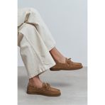 NİŞANTAŞI SHOES Maura Rome Bej Süet Hakiki Deri Bağcık Detay Kadın Loafer Ayakkabı