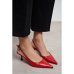 NİŞANTAŞI SHOES Megy Kırmızı Mat Arka Açık Toka Detay Sivri Burun Kadın Topuklu Ayakkabı