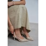 NİŞANTAŞI SHOES Norely Bej Triko File İşlemeli Arka Açık Kadın Topuklu Ayakkabı
