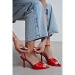 NİŞANTAŞI SHOES Raven Kırmızı Saten Bilek Bağlı Kadın İnce Topuklu Ayakkabı