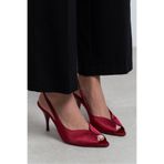 NİŞANTAŞI SHOES Roxy Bordo Saten Burnu Açık İnce Topuklu Kadın Ayakkabı