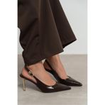 NİŞANTAŞI SHOES Viora Kahve Rustik Kemer Detay Kadın Altın Topuklu Ayakkabı