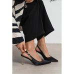 NİŞANTAŞI SHOES Viora Siyah Saten Kemer Detay Kadın Altın Topuklu Ayakkabı