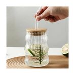 Nisar Store 500ML Bambu Kapaklı Cam Bardak, Cam Pipetli Silikon Kapak Contalı Desenli Soğuk Içecekler Kahve Meyve Suları ve Çayları Için Şık Ergonamik Tasarım - Option-1 - 0 - Siyah