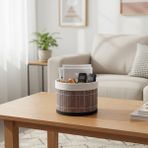 Nisar Store Yuvarlak Bambu Düzenleyici ve Saklama Sepeti – Çok Amaçlı Banyo, Makyaj ve Ofis Organizeri, Kumaş Astarlı Dekoratif Silindir Kutu (18X13 Cm, Gri) - 0 Siyah - Option-1