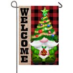 NISEVAN Noel Ağacı Cüce Bahçe Bayrağı Dış Mekan 12x18 Çift Taraflı Küçük Manda Ekose Noel Ağacı Süsleri Afiş Karşılama Kış Bahçe Bayrağı Mutlu Noeller Süslemeleri Mevsimlik Dış Mekan Sundurma Yard Dekoru