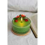 Nish Candles Cam Kasede Yeni Yıl Temalı Renkli Bitkiler ve Yeşil Mini Kabaklarla Süslemeli Kırmızı Soya Mumu
