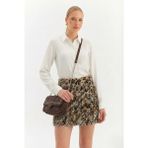 Nish&Chic Payetli Leopar Mini Etek - Kahverengi