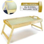 Nishev Camlı Desenli Katlanır Ayaklı Bambu Tepsi - Yatak Keyif Tepsisi Portatif Tepsi
