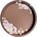 Nishev Dekoratif Metal Yuvarlak Tepsi 35 cm / Özel Tasarım - Kahverengi