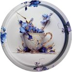 Nishev Dekoratif Metal Yuvarlak Tepsi 35 cm / Özel Tasarım - Mavi