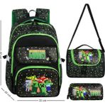 Niss Store Deri Baskılı Kaliteli Minecrafter Erkek Okul Çantası Termal Beslenme Çantası ve Kalemlik 3 Lü Set - Çok Renkli