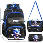 Niss Store Deri Baskılı Siyah Sonic Speedy Erkek Okul Çantası Termal Beslenme ve Deri Kalemlik - Çok Renkli