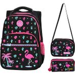 Niss Store Waddell Kids Ortopedili Flamingo Siyah Kız Ilkokul Çantası Beslenme Çantası ve Kalemlik 3 Lü Set