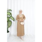 Nisum Moda Çizgili Fermuarlı Iki Ip Elbise - Camel - 2