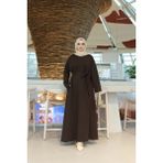 Nisum Moda Kuşaklı Cepli Modal Elbise - Acı Kahve - 2