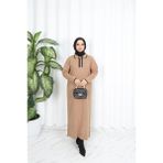 Nisum Moda Polo Yaka Triko Elbise - Camel - Siyah - Beyaz - Standart