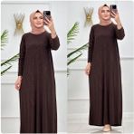 Nisum Moda Taş Detaylı Sandy Elbise - Kahverengi - Standart