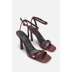 NITU Shoes Bordo Rugan Bilekten Bağlamalı 11 cm Topuklu Ayakkabı