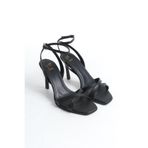 NITU Shoes Siyah Cilt Çapraz Bantlı Bilekten Bağlamalı Yüksek Topuklu Ayakkabı