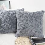 NIULAA Yumuşak Suni Kürk Minder Kılıfları 40 cm x 40 cm Mavi Gri 2'li Set Dekoratif Peluş Kırlent Kılıfları Kare Yastık Kılıfı 40 cm x 40 cm Lüks Ev Dekoru Kanepe Oturma Odası Yatak Odası için