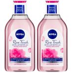 NIVEA Aqua Rose Organik Gül Suyu İçeren Micellar Makyaj Temizleme Suyu 400 ml,Nemlendirici, Günlük Makyaj, Yüz, Göz ve Dudak (2 paketi)