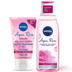 NIVEA Aqua Rose Organik Gül Suyu İçerikli Yüz Temizleme Jeli 150ml ve Nemlendirici Tonik 200ml, Makyaj Temizleyici, Yüz Bakım
