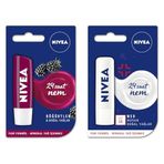 NIVEA Böğürtlen Dudak Bakım Kremi, 24 Saat Nem, Doğal Yağlar ile Gün Boyu Bakımı, Böğürtlen Kokusu, 4.8 gr X3 + NIVEA Med Repair Dudak Bakım Kremi, 24 Saat Nem,Çatlamış Dudak Bakım,SPF 15 (4,8 ml)