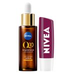 NIVEA Böğürtlen Dudak Bakım Kremi 4.8 gr, 24 Saat Nemlendirme,Böğürtlen Kokusu,Işıltılı Renk,Mineral Yağı İçermez + NIVEA Q10 Kırışıklık Karşıtı Çift Etkili Cilt Serumu 30 ml
