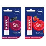 NIVEA Böğürtlen Dudak Bakım Kremi, Böğürtlen Kokusu, 4.8 gr X3 + NIVEA Çilek Dudak Bakım Kremi 4.8 g, Çilek Kokusu