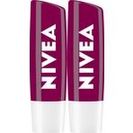 Nivea Böğürtlen Dudak Bakım Kremi, Bordo Işıltı, 24 Saat Nemlendirici, X2 Adet