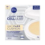 NIVEA Cellular Expert Finish Cushion Renkli Yüz Bakım Kremi 15ml, SPF15 Güneş Koruyucu, Açık Ton, Nemlendirici, Doğal Renk,Hyaluron,Kolajen