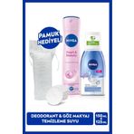 NIVEA Çift Fazlı Göz Makyaj Temizleme Suyu 125ML ve Kadın Sprey Deodorant Pearl&Beauty 150ml, Pamuk Hediye