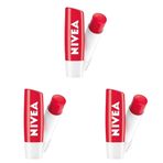NIVEA Çilek Dudak Bakım Kremi 4.8 gr, 24 Saat Nemlendirme,Çilek Kokusu,Işıltılı Renk,Mineral Yağı İçermez (3 paketi)