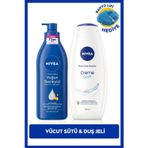 NIVEA Creme Soft Duş Jeli 500ml ve Yoğun Besleyici Nemlendirici Vücut Sütü 400ml, Banyo Lifi Hediyeli