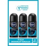 Nivea Deep Aktif Karbon Beat 72 Saat 3x50 ml Erkek Roll-On Deodorant
