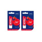 NIVEA Dudak Kremi, Çilek & Doğal Yağlar, 24 Saat Nem, 4.8gr, 2'li Set