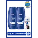 NIVEA Kadın Roll-on Deodorant Black&White Invisible Clear 25ml ve Creme Care Duş Jeli X2 Adet, Lif Hediye, 72 Saat Anti-perspirant Ter Koruması, Avantajlı Paket