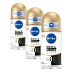 NIVEA Kadın Roll On Deodorant Black&White Invisible İpeksi Pürüzsüzlük 72 Saat Anti-perspirant Koruma 50ml (3 paketi)