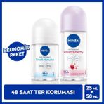 Nivea Kadın Roll-On Deodorant Fresh Cherry 50ML ve Mini Roll-On Fresh Natural 25ML Set, 48 Saat Koruma - 150 ml