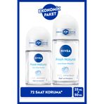 NIVEA Kadın Roll-on Deodorant Fresh Natural 50 ml ve 25 ml,72 Saat Antiperspirant Koruma,Ekonomik Boy