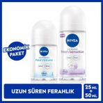 Nivea Kadın Roll-On Deodorant Fresh Sensation 50 ml ve Fresh Natural 25 ml Gün Boyu Ferahlık - 150 ml