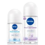 Nivea Kadın Roll-on Deodorant Fresh Sensation 50ml Mini Roll-on Fresh Natural 25ml, Gün Boyu Ferahlık