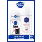 NIVEA Kadın Roll-on Deodorant Powder Touch 50ml ve Mini Roll-on Black&White Clear 25ml, Anti-perspirant