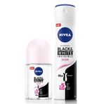 NIVEA Kadın Sprey Deodorant Black&White Clear 150ml ve Mini Roll-on Black&White Clear