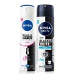 NIVEA Kadın Sprey Deodorant Black&White Invisible Clear 150 ml+ NIVEA MEN Erkek Sprey Deodorant Black&White Invisible Fresh 150 ml