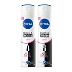 NIVEA Kadın Sprey Deodorant Black&White Invisible Clear 150 ml, Ter ve Ter Kokusuna Karşı 72 Saat Anti-perspirant Koruma,Çiçeksi Koku,x2 Adet