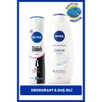 NIVEA Kadın Sprey Deodorant Black&White Invisible Clear 150ml ve Creme Soft Duş Jeli 750ml, Lif Hediyeli
