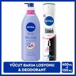 Nivea Kadın Sprey Deodorant Black&White Invisible Clear 150ml ve Kiraz Çiçeği Nemlendirici Vücut Bakım Losyonu 400ml