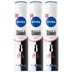 Nivea Kadın Sprey Deodorant Black&White Invisible Clear 200 ml, 72 Saat Anti-perspirant Ter Koruma, Avantajlı Boy,X3 Adet